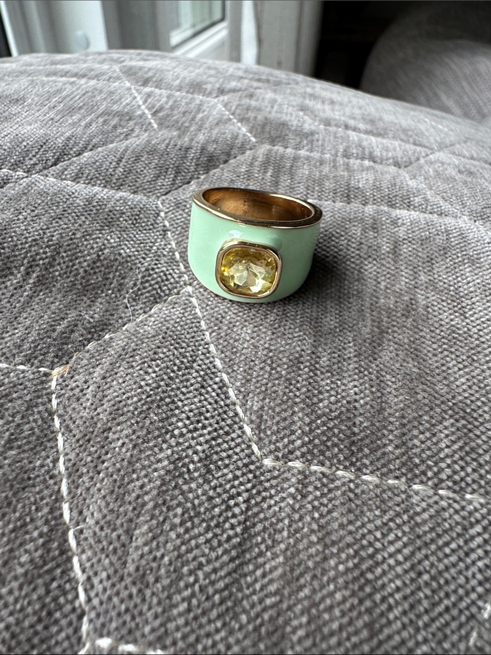 Enamel Band Ring with Center Stone